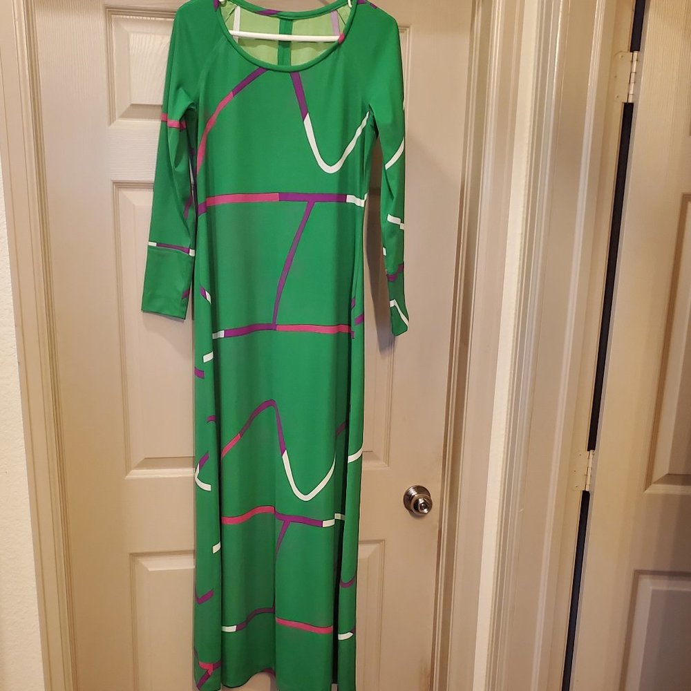 Vintage, op art green maxi dress (70's)